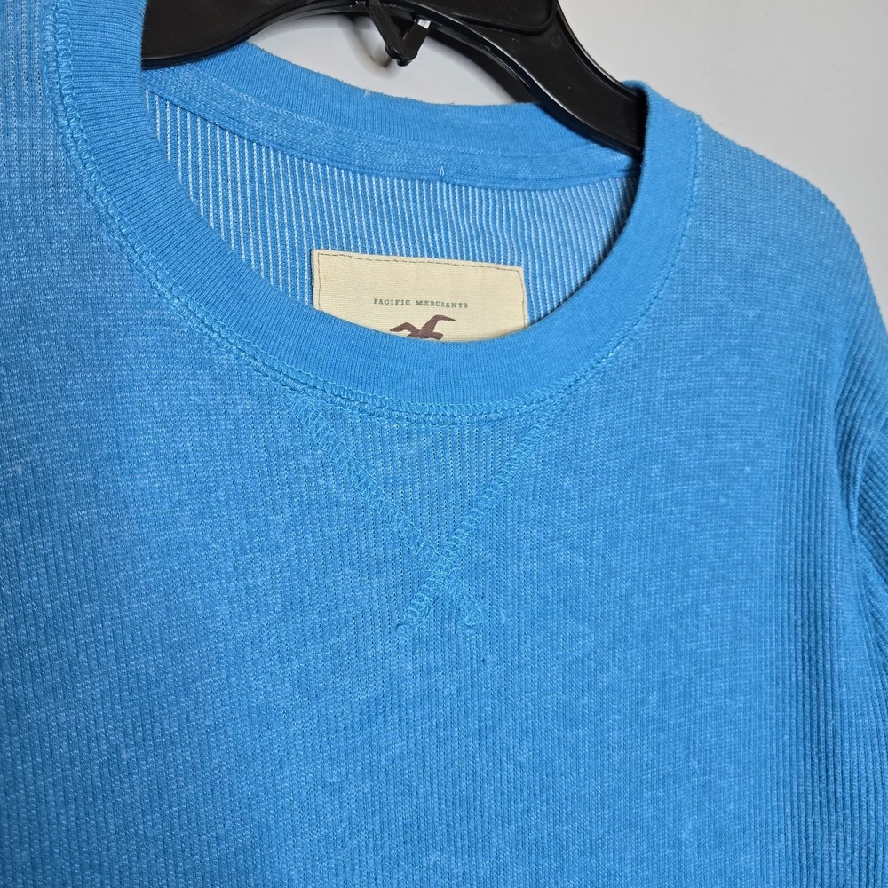 Vtg Hollister Turquoise Waffle Knit Thermal Top ‎ Longline Y2K Surf Skater Large - Picture 4 of 7